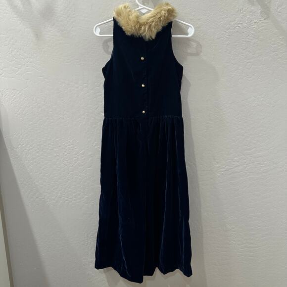 Janie and Jack Blue Velvet Faux Fur Collar Jumpsuit - Picture 5 of 9